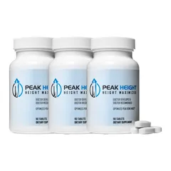 Three bottles of Peak Height Height Maximizer: featured in this height growth guide